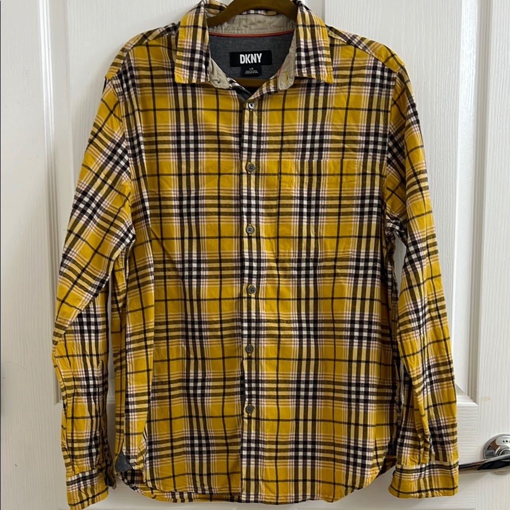 DKNY Yellow and Black Casual Button Down Shirt